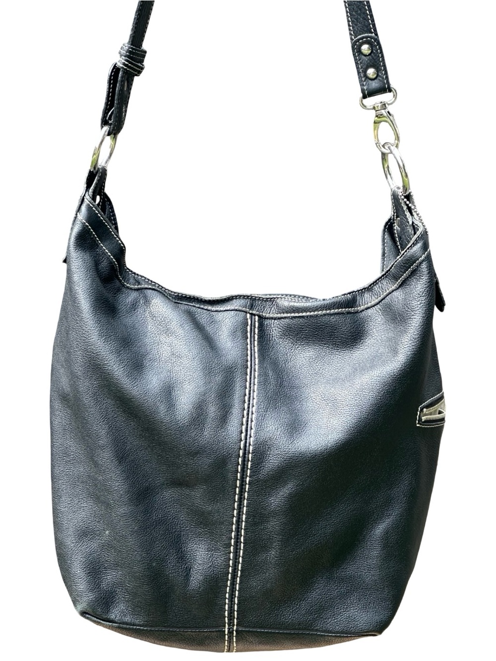 Vintage Roots Black Leather Slouchy Hobo Crossbody Bag - Picture 2 of 16